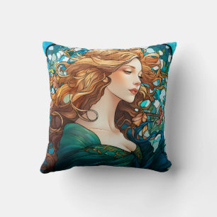 Helena - Dunkle Blonde Frau im Jugendstil Kissen