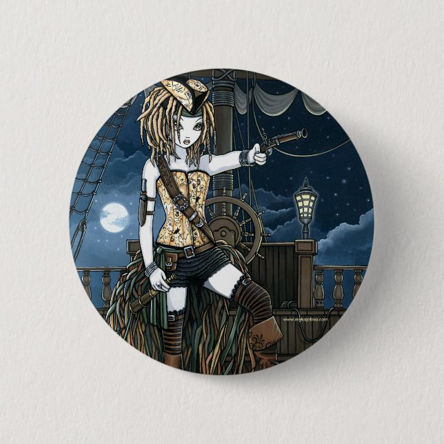 "Helena" Himmel-Piraten-Schiffs-Mond-Feen-Knopf Button (Vorderseite)