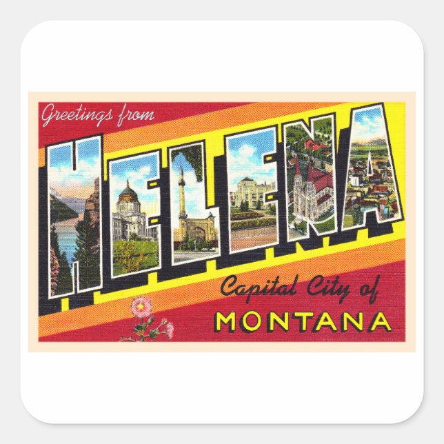 Helena Montana MT Vintager Großbuchstabe Postkarte Quadratischer Aufkleber (Vorderseite)