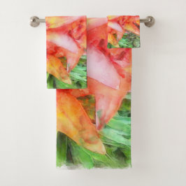 Helens Coral Colored Lilies Watercolor Badhandtuch Set