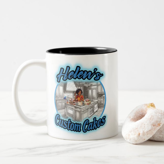 Helens maßgeschneiderte Kuchen Zweifarbige Tasse (Mit Donut)