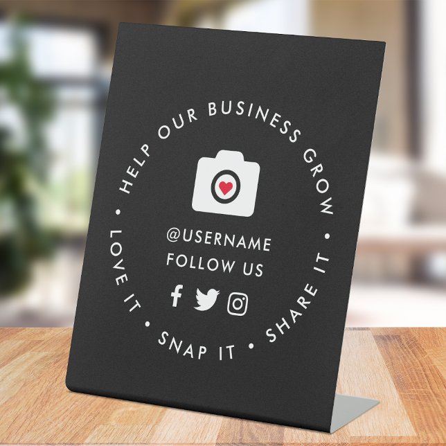 Helfen Sie unserem Unternehmenswachstum | Soziale  Sockelschild (Editable "Help our business grow" social media icon tabletop signs for small businesses.)