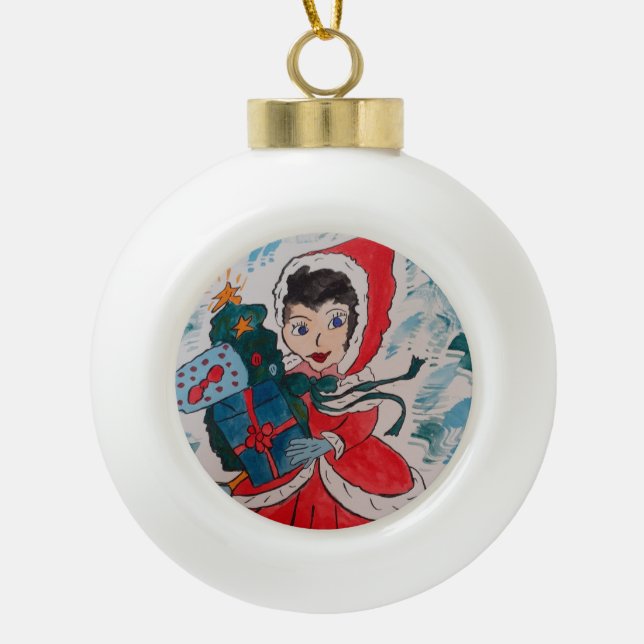 Helfer des Weihnachtsmanns Keramik Kugel-Ornament (Vorderseite)