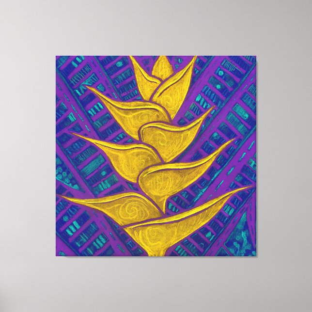 Heliconia-Blume, Abstrakte Blumenbemalung Gelb Leinwanddruck (Vorderseite)