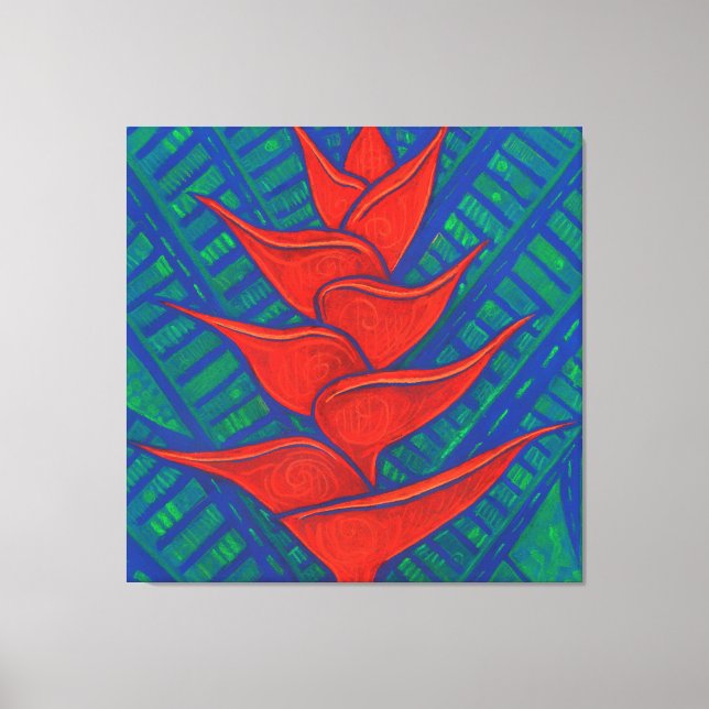 Heliconia-Blume, Abstrakte Blumenmalerei Rot Leinwanddruck (Vorderseite)