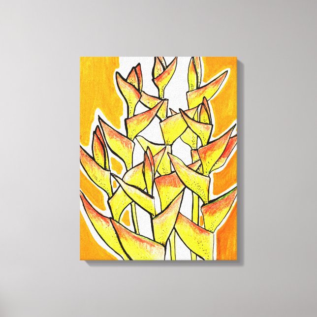 Heliconia Rostrata, Hummerschloss, tropische Blume Leinwanddruck (Vorderseite)