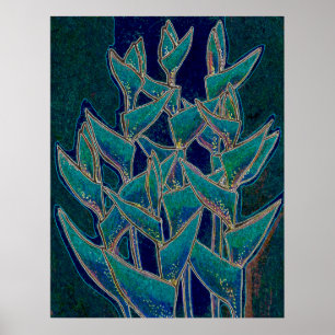 Heliconia Rostrata Tropische Blume Kunst, Dichtung Poster