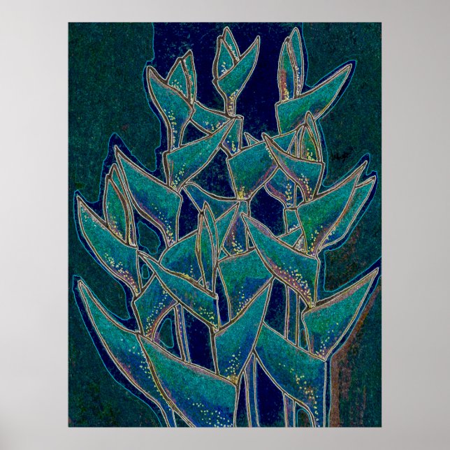 Heliconia Rostrata Tropische Blume Kunst, Dichtung Poster (Vorne)