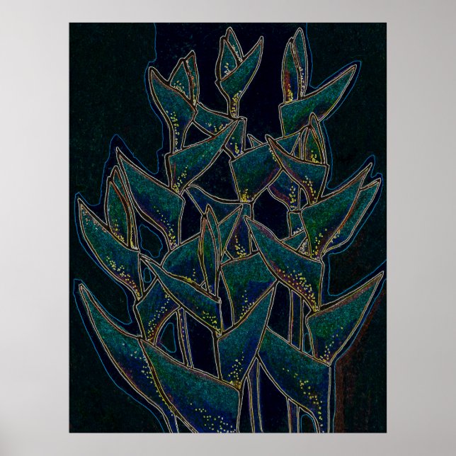 Heliconia Rostrata Tropische Pflanze Poster (Vorne)