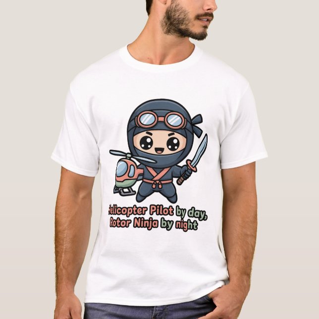 Helicopter Pilot Chibi Ninja – Kawaii Rotor Night  T-Shirt (Vorderseite)