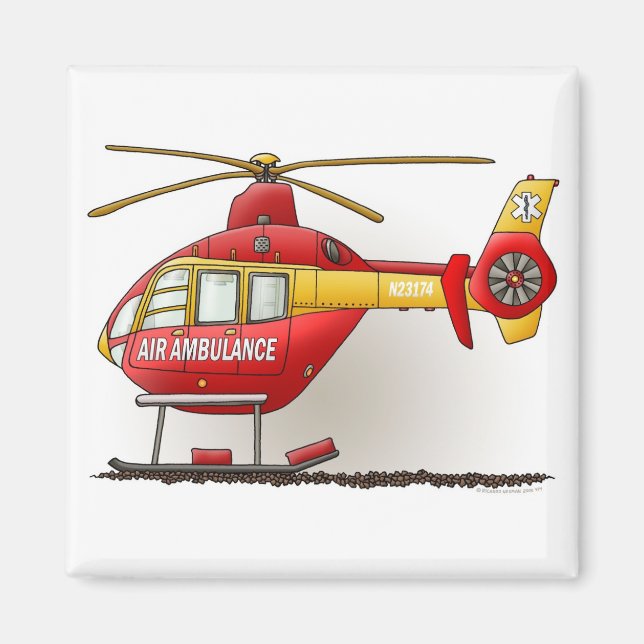 Helikopter Ambulance Square Magnet (Vorne)