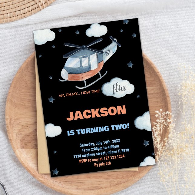 Helikopter Einladung zum Geburtstag Black BK (Helicopter Birthday Invitations Black BK)