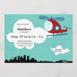 Helikopter Geburtstag Thema (Blau) Einladung