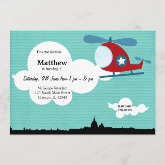 Helikopter Geburtstag Thema (Blau) Einladung