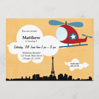 Helikopter Geburtstag Thema (Orange) Einladung