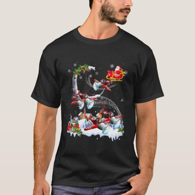 Helikopter Reindeer Santa Funny Pilot Weihnachten T-Shirt (Vorderseite)