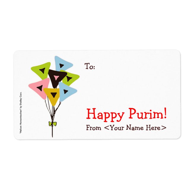 "Helium Hamantaschen" Mishloach Manot Labels (Vorne)