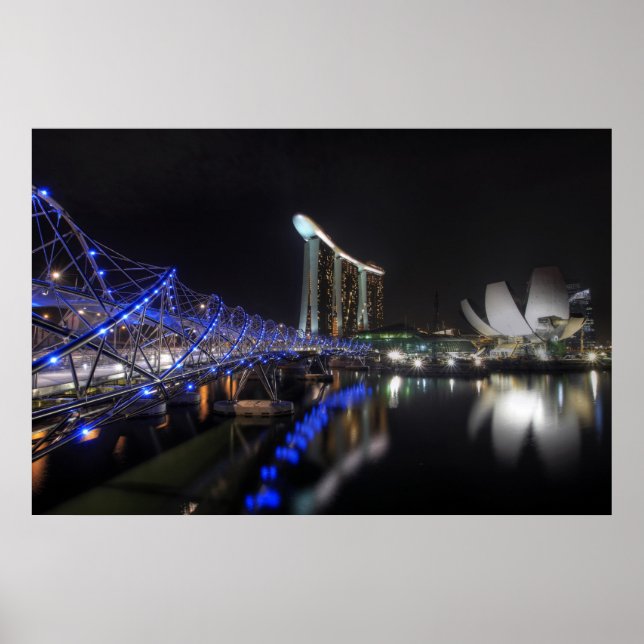 Helix Bridge Singapore River at Night Poster (Devant)