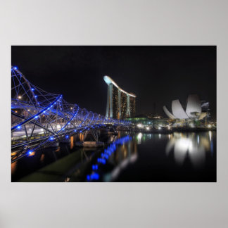 Helix Bridge Singapore River bei Night Poster