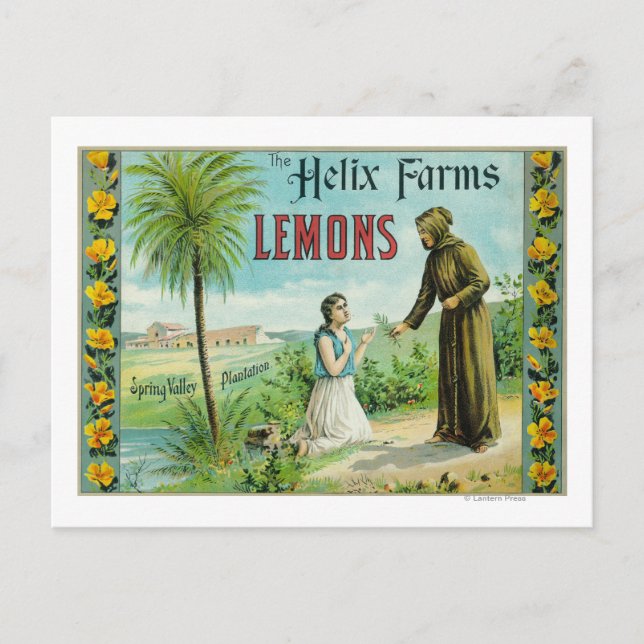 Helix Farms Lemon LabelSan Diego, CA Postkarte (Vorderseite)