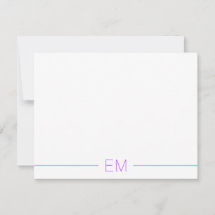 Hell Aquamarin Modern einfach Mit Monogramm Mitteilungskarte
