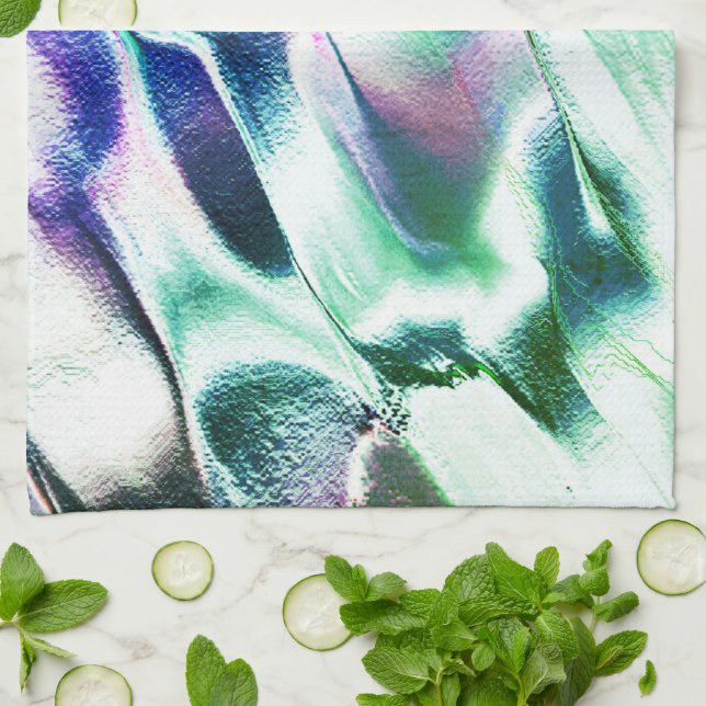 Hell aus mattem Metall, grün bis blau Geschirrtuch (Gefaltet)