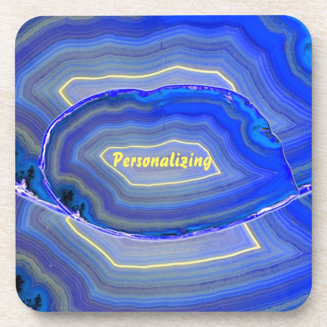 Hell blau poliert Agate Slice 2 Getränkeuntersetzer (Vorderseite)