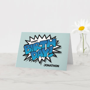 Hell Blue Comic Text - Happy Birthday Karte