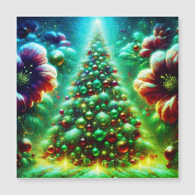 Hell dekorierte Weihnachtsbäume Magnetkarte (Vorderseite)