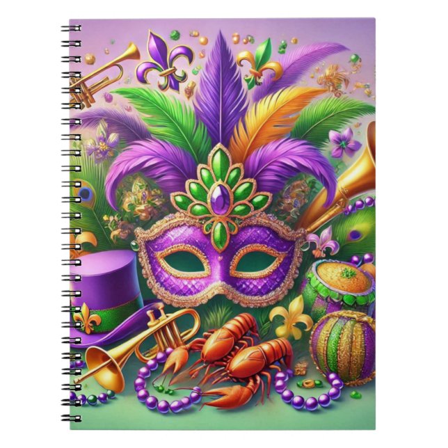 HELL FARBENE MARDI GRAS MASK HAT BEATHER NOTIZBLOCK (Vorderseite)