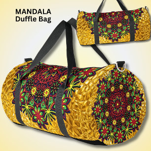 Hell farbenfroh Mandala Red Green auf Gold Duffle Bag