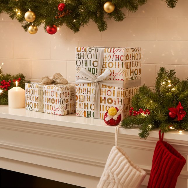 Hell farbenfrohe Weihnachten Weihnachten Grüße HO! Geschenkpapier (Von Creator hochgeladen)