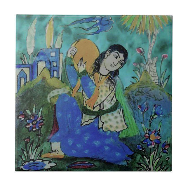 Hell farbige persische Qajar-Perkussionistin Repro Fliese (Vorderseite)