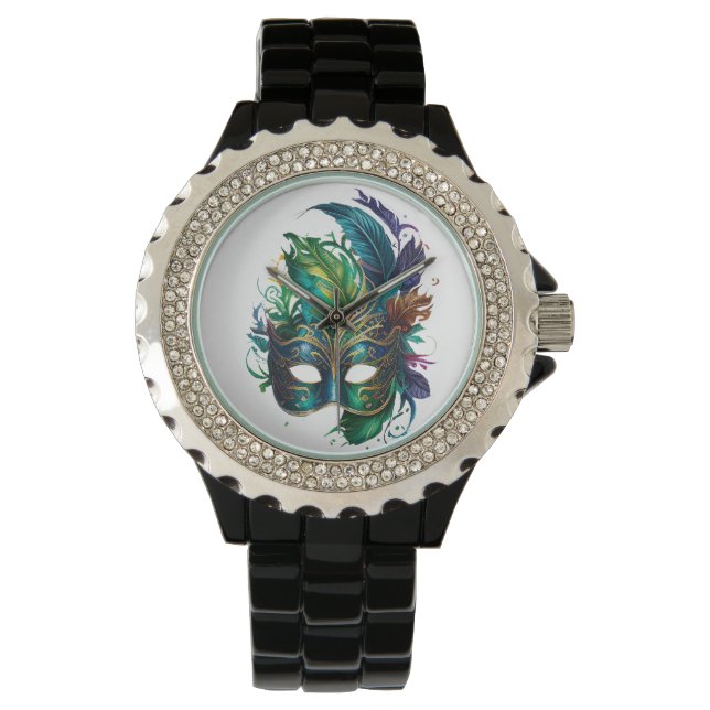 HELL gefärbte MARDI GRAS-FACE-MASKS Armbanduhr (Vorderseite)