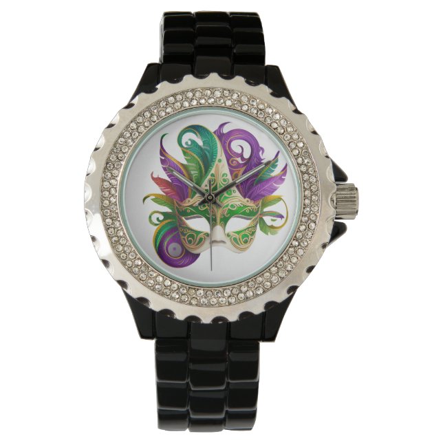 HELL gefärbte MARDI GRAS-FACE-MASKS Armbanduhr (Vorderseite)