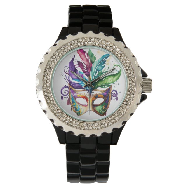 HELL gefärbte MARDI GRAS-FACE-MASKS Armbanduhr (Vorderseite)