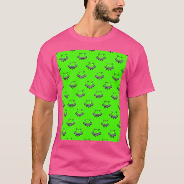 Hell Green Alien Ufo Pattern T-Shirt (Vorderseite)
