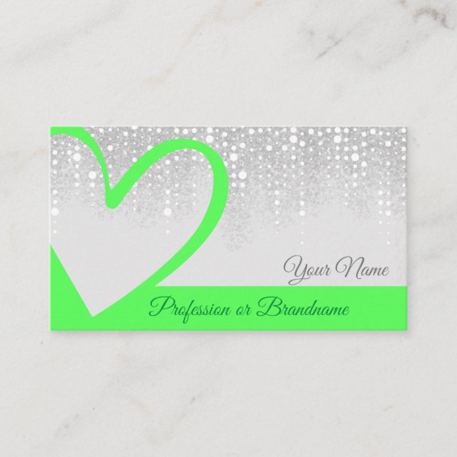 Hell Green Heart Chic Tropfen Elegante Kalligrafie Visitenkarte (Vorderseite)