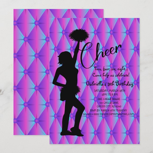 Hell Iridestin Silouhette Cheerleader Birthday Einladung (Vorne/Hinten)