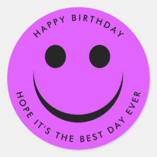 Hell Lila Happy Face Birthday Runder Aufkleber