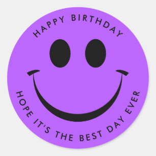 Hell Lila Happy Face Birthday Runder Aufkleber