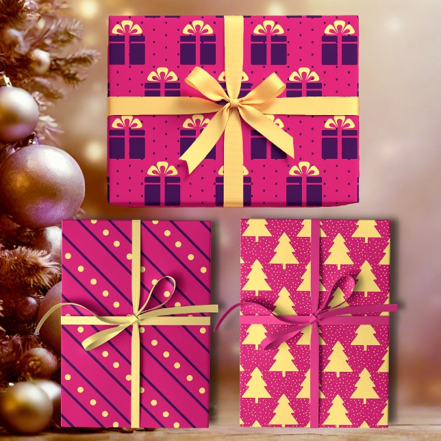 Hell Magenta Pink Moderne Männliche Minimalistin Geschenkpapier Set (Von Creator hochgeladen)