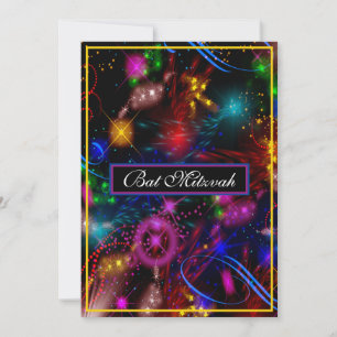 Hell Neon Stars Wirbel Spritzer Bat Mitzvah Einladung