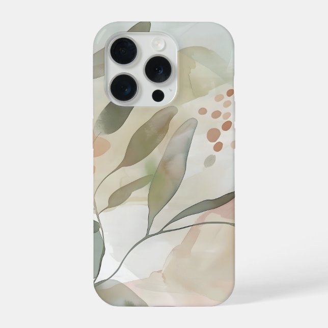 Hell neutrales abstraktes Botanisches mit sanftem  iPhone 15 Pro Hülle (Rückseite)
