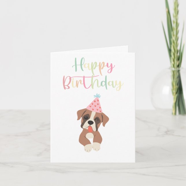 Hell & Niedlich, Boxer Hund zum Geburtstag Karte (Vorderseite)