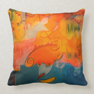 Hell-Orange und Aquamarines Blaues Kissen