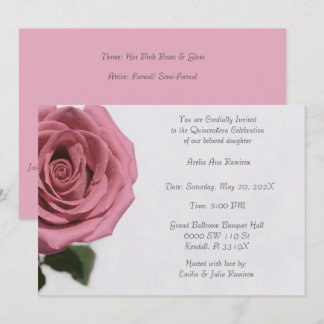 Hell Pink Rose Quinceañera Einladung