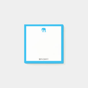 Hell Sky Blue Elephant and Border on White, Name Post-it Klebezettel