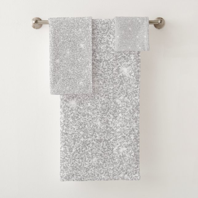 Hell Sparkle Weiße Silberfarbe Frohe Weihnachten Badhandtuch Set (Insitu)