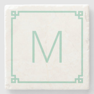 Hell Teal Griechisches Schlüsselrand-Monogramm Steinuntersetzer
